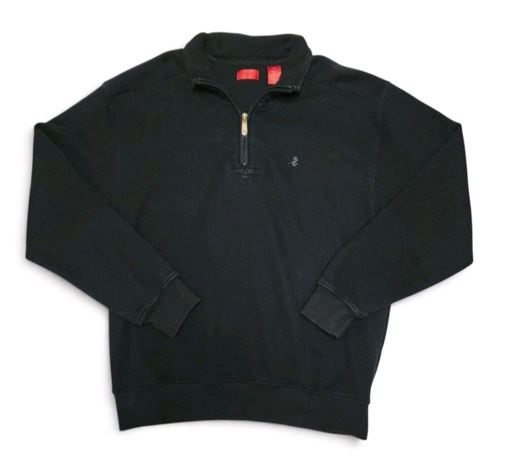 IZOD Men's Size Large Black 1/4 Zip Pulllover Mock Neck Preppy Comfort Sweater